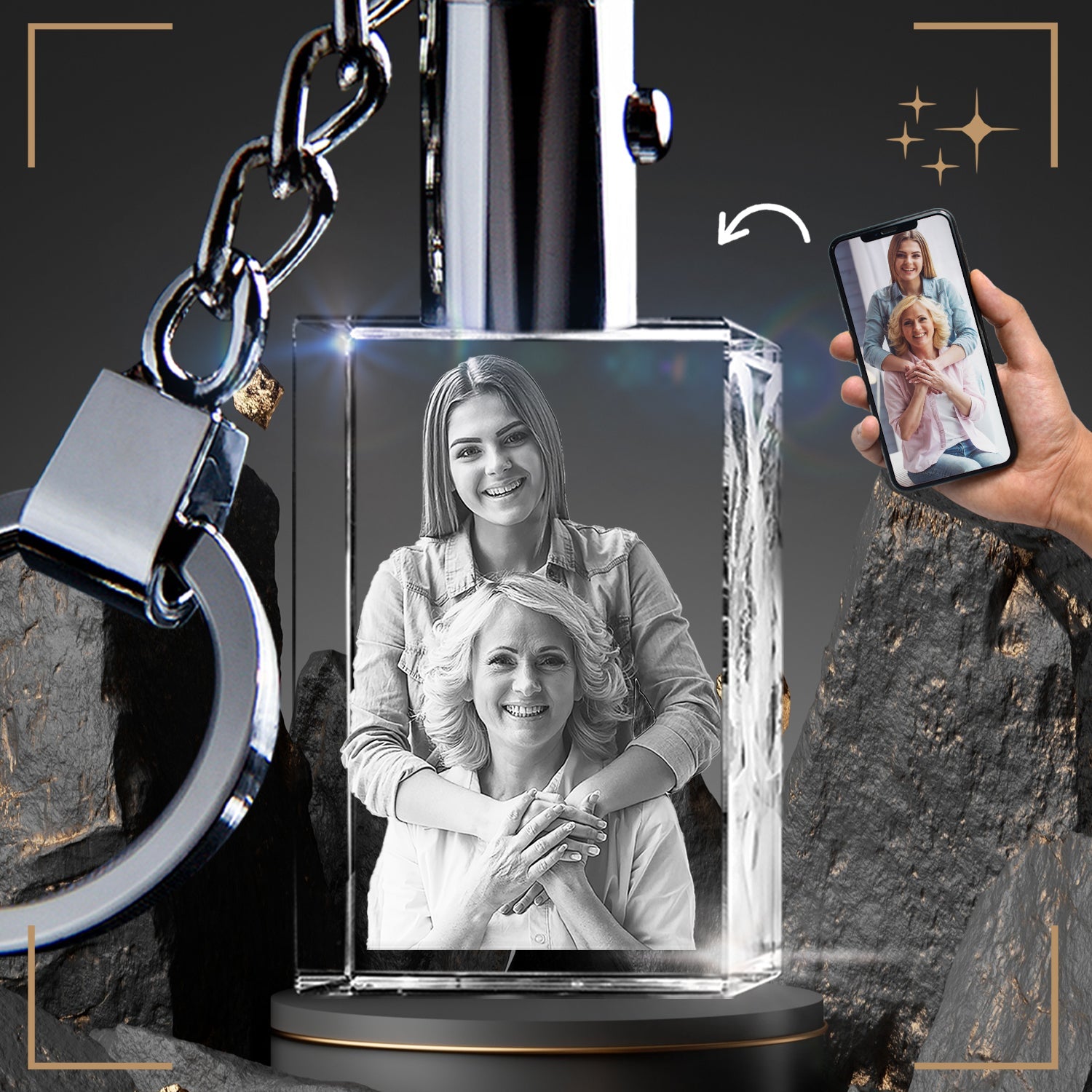 Rectangle Crystal Keychain 2D – 3D Royal Gift